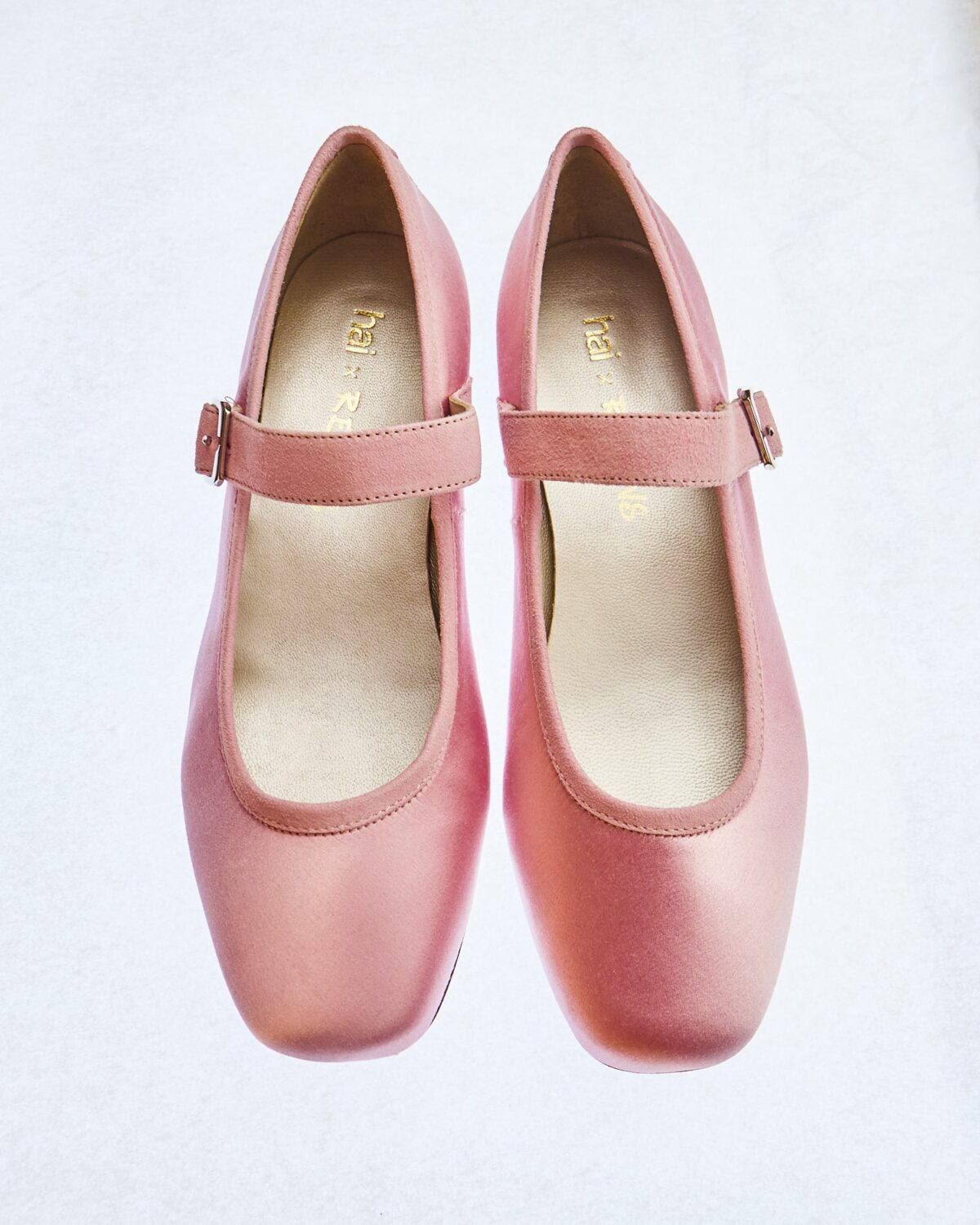 constance pink silk mary janes hai