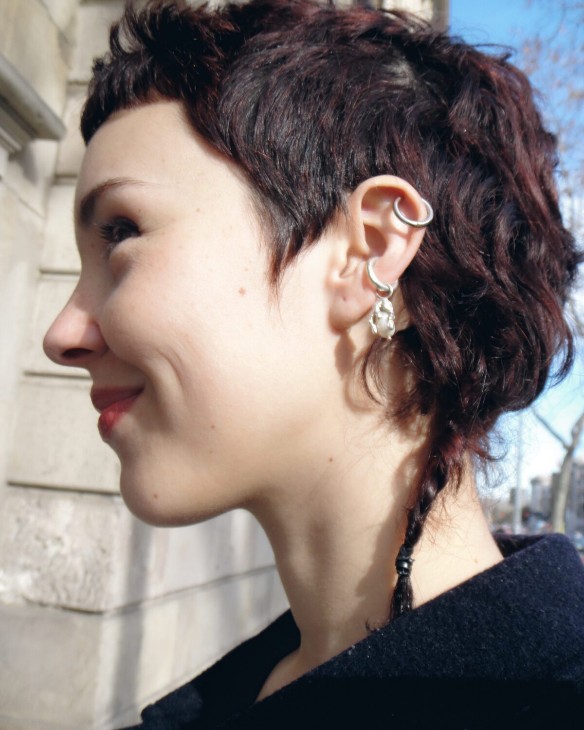 white pearl silver earcuff earring gohara