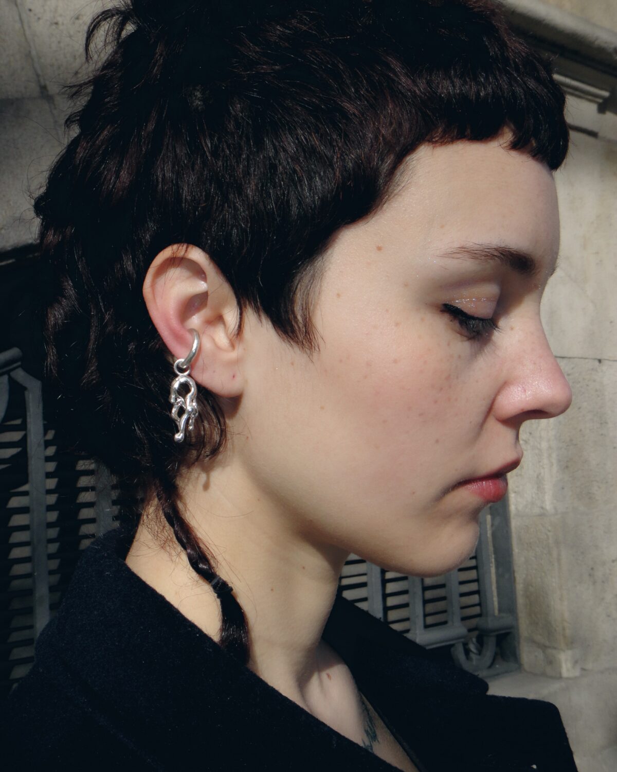 dripping silver earcuff earring gohara