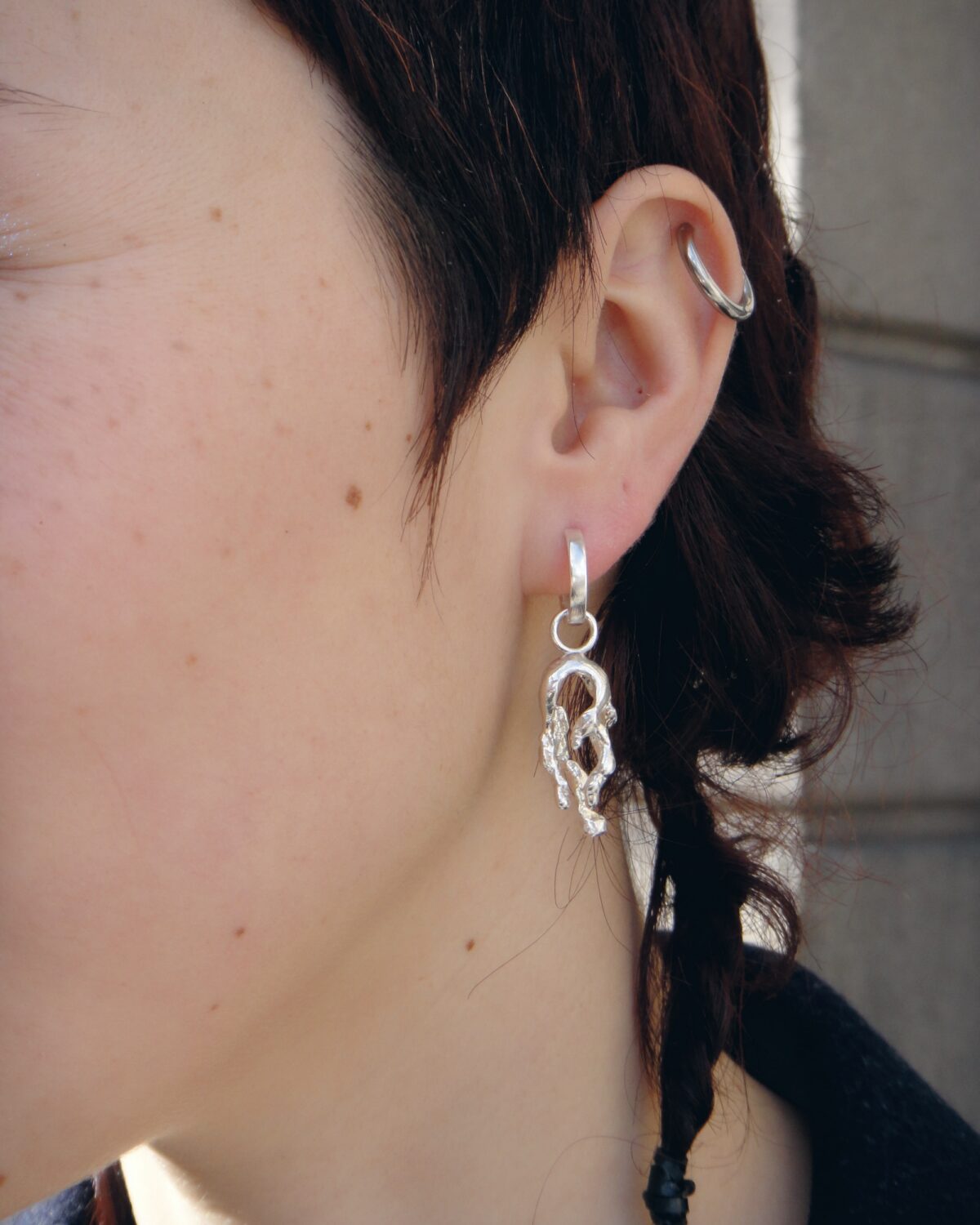 dripping silver earcuff earring gohara