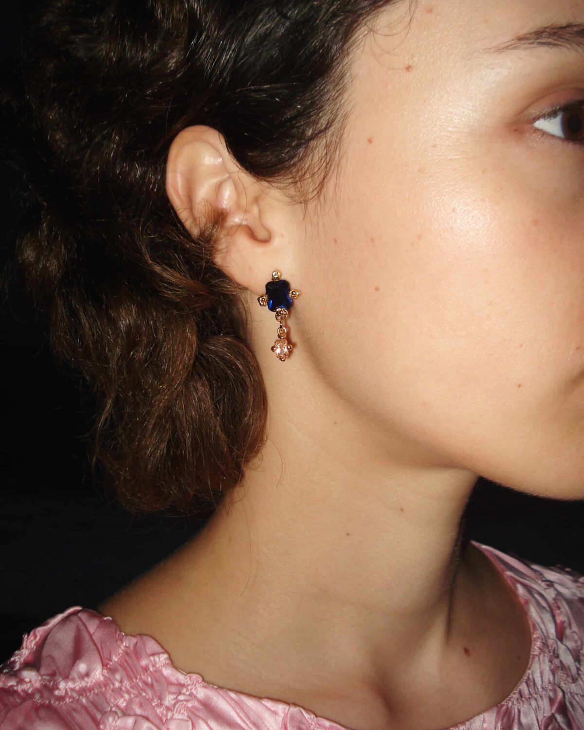 deep blue pale pink awake golden earrings sofia rocha