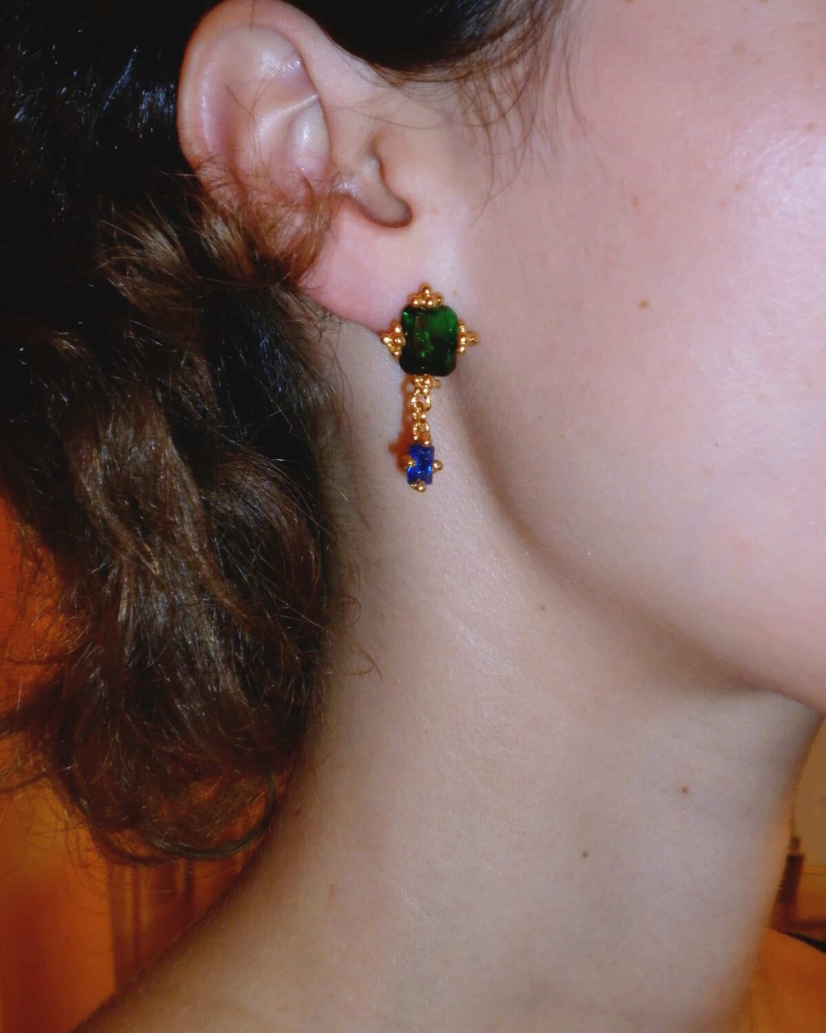 dark green deep blue awake golden earrings sofia rocha