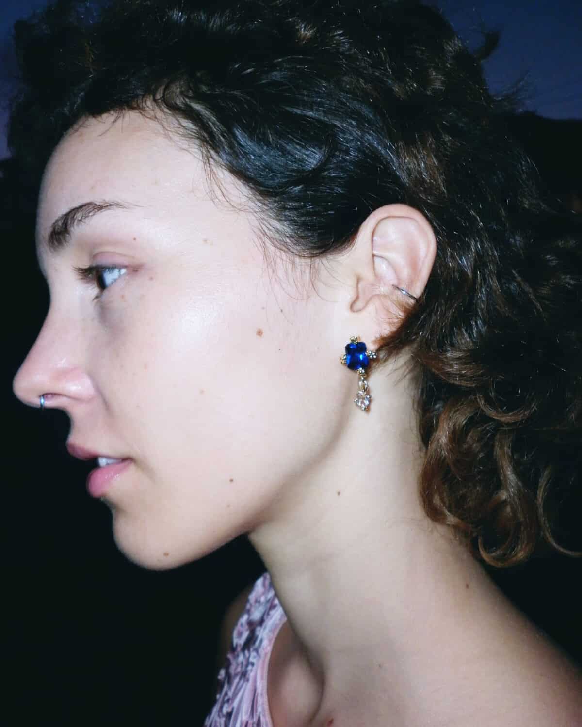 deep blue pale pink awake golden earrings sofia rocha