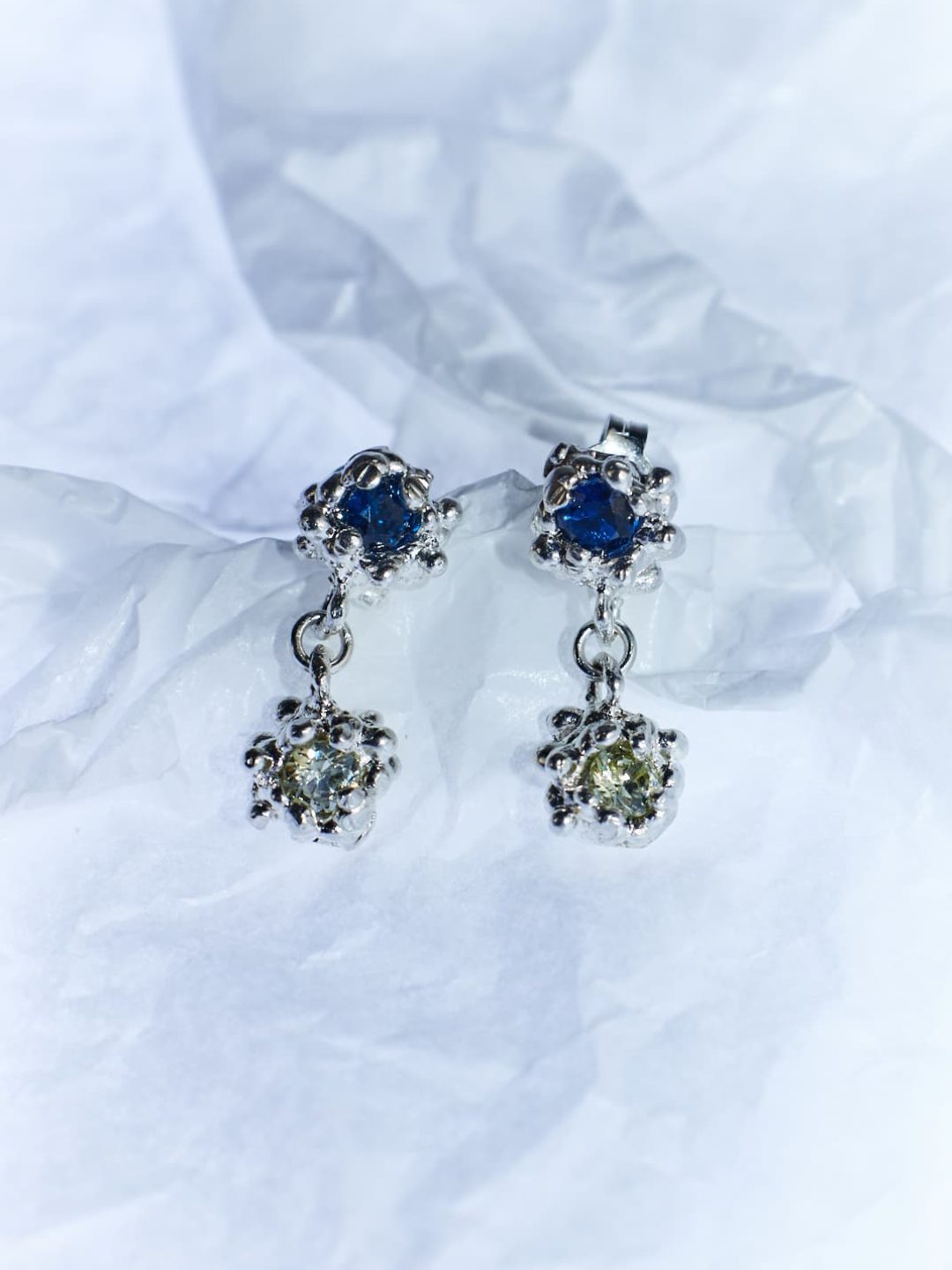 petra long silver dark blue & pale green earrings sofía rocha