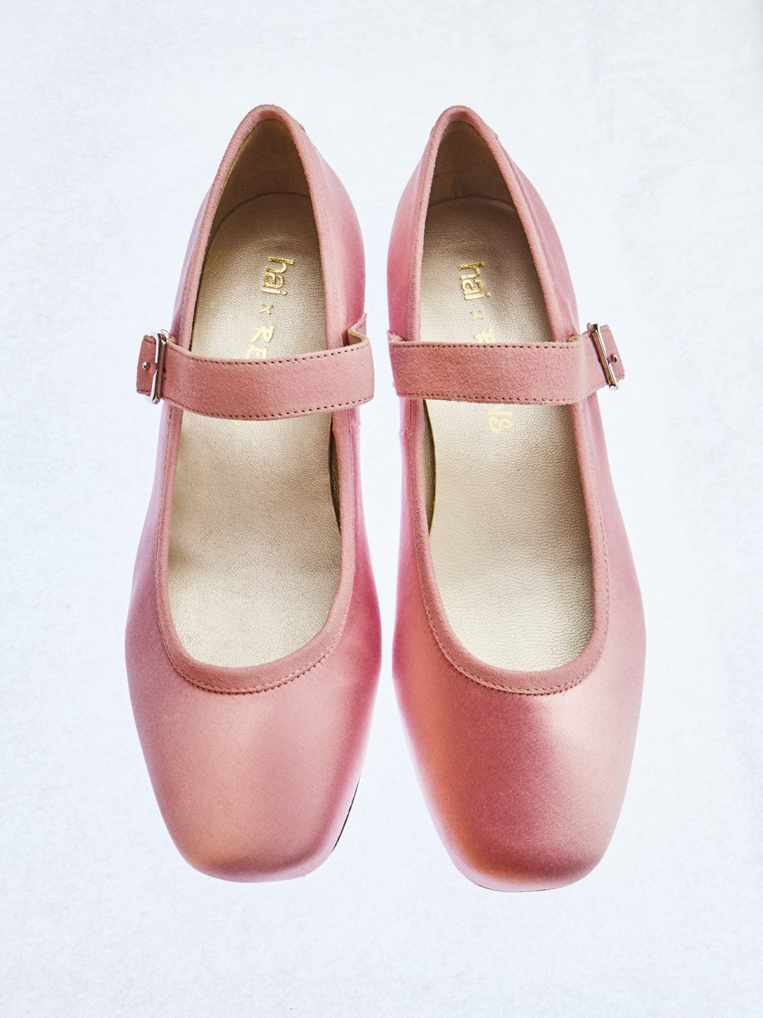 constance pink silk mary janes hai