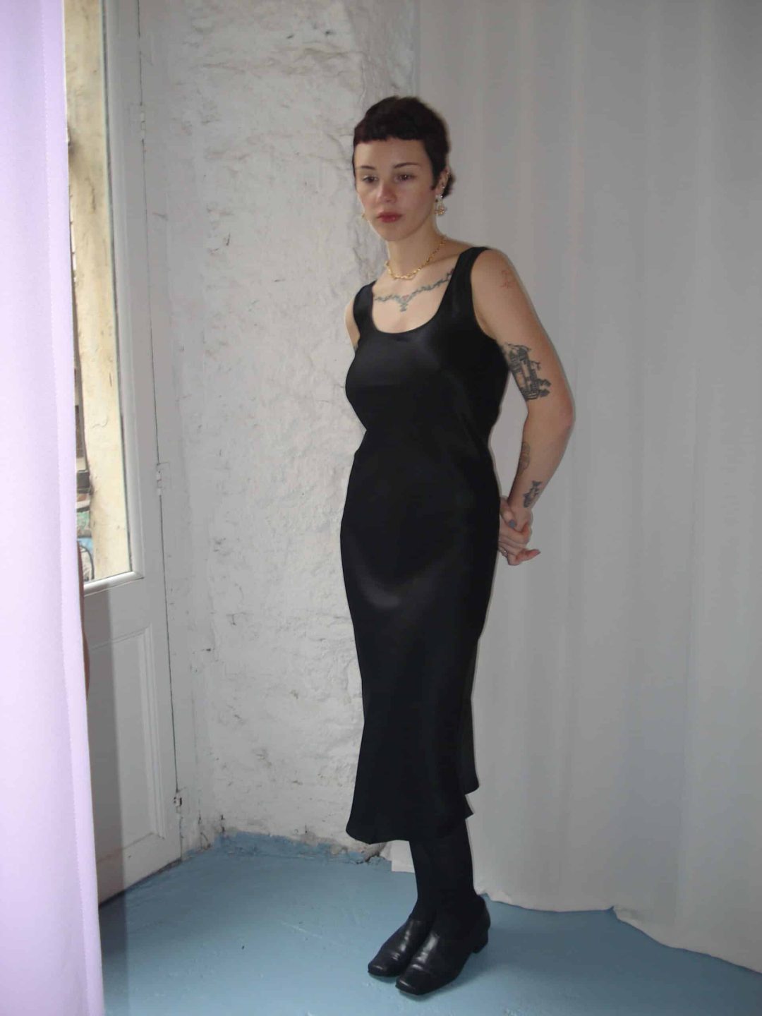 florence black silk dress hai